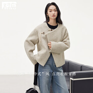 對白新中式盤扣短款毛呢外套女2024冬季新款小個子圈圈呢斗篷大衣 燕麥色  S