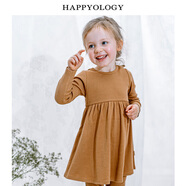 happyology英國女童連衣裙柔軟小女孩棉親膚純色有彈性長(cháng)袖連衣裙 枯黃褐 104 (104cm)