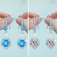 2024年新款s925鍍銀耳環(huán)女防過(guò)敏四葉草網(wǎng)紅長(cháng)款耳墜銀耳釘耳夾潮 新水滴藍鉆耳鉤+新水滴白鉆耳鉤