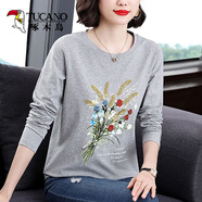 啄木鳥(niǎo)純棉長(cháng)袖T恤女裝2026體恤衫春秋新款時(shí)尚寬松休閑百搭中年上秋衣 灰色【花卉】 M 【建議105斤以?xún)取?
                                         title=