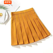 邦伊芙裙子女半身裙夏季百褶裙沒內(nèi)襯無打底超短裙松緊高腰小短裙不帶安 姜黃色【帶安全】 S