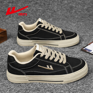 回力男鞋帆布鞋男士秋冬季透氣低幫百搭休閑板鞋韓版情侶黑色學(xué)生潮鞋 黑色 41