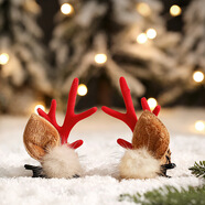 圣誕節鹿角發(fā)夾成人小卡子網(wǎng)紅發(fā)卡森女系發(fā)飾麋鹿夾子頭飾裝飾品 紅色鹿角水貂毛發(fā)夾（一對裝）