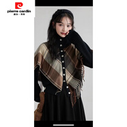 皮爾卡丹（pierre cardin）小個(gè)子格紋流蘇披肩毛衣女潮韓版設計感小眾不規則針織開(kāi)衫假兩件 黑色 均碼 【建議90斤-140斤】