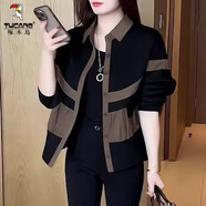 啄木鳥polo領(lǐng)拼接薄外套女2025春秋新款寬松顯瘦撞色上衣時(shí)尚減齡夾克 卡其色 4XL 建議155-170斤