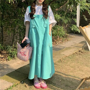 藍駿啟牛仔背帶裙女設計感小眾連衣裙夏季寬松連體裙子粉色奶甜奶系長裙 藍綠【關注店鋪優(yōu)先發(fā)貨】 XL
