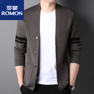 羅蒙（ROMON）男士針織毛開(kāi)衫外套2023春秋季新款潮流休閑薄外套 咖啡色毛衫- 3XL 建議160-180斤