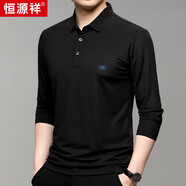 恒源祥長(zhǎng)袖T恤男士純色翻領(lǐng)含桑蠶絲體恤百搭上衣HJ151 黑色 175/92A 