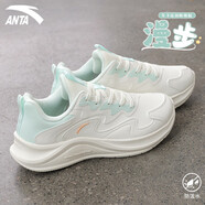 安踏（ANTA）女鞋運動(dòng)鞋子女冬季皮面革面老爹小白鞋女士慢跑步鞋休閑鞋跳繩鞋 漫步-象牙白/泡沫綠 36.5