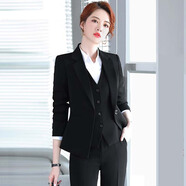 媚哥（Meige）小西裝女外套職業(yè)裝夏秋季長(cháng)袖套裝正裝大學(xué)生酒店銀行西服工作服 西裝+襯衫+馬甲+褲子【四件套】 2XL 碼【約115-125斤人穿】