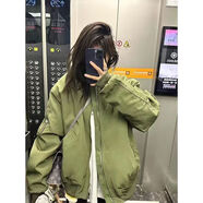 VEOX美式復古小眾不規(guī)則高級感飛行服外套女春秋寬松棒球服工裝夾克女 軍綠色 高質(zhì)量(春秋加強版) S 建議80-100斤