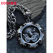EOOA個(gè)性骷髏齒輪項(xiàng)鏈男日韓嘻哈潮人鈦鋼吊墜掛飾復(fù)古百搭配飾品街頭 吊墜+粗5mm長70cm銀黑色麥穗鏈