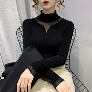 洋氣打底衫女秋冬季款緊身打底衫女士春秋款長袖天年新款女半高領(lǐng)蕾絲黑色打底衫女秋冬洋氣內(nèi)搭加厚毛衣 黑色2041 XL 125-140
