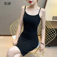 別語(yǔ) 無(wú)袖吊帶連衣裙女春秋新品修身包臀中長(zhǎng)款遮肚子顯瘦打底裙子 黑色【美背吊帶】 L