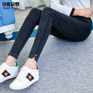 莎妮朵羅春秋款胖人加肥加大碼顯瘦款彈力高腰牛仔褲長褲15449 黑色-預(yù)售5天發(fā)貨 5XL（建議170-190斤）