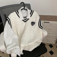 POUM針織馬甲背心男女同款春季新款毛衣寬松休閑線(xiàn)衣潮流冬季上衣外套 JCF-736白色 XL