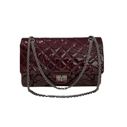 【二手95新】Chanel香奈兒大號2.55 漆皮酒紅復古銀扣鏈條包單肩斜挎女包 奢侈品箱包 95新 斜挎包