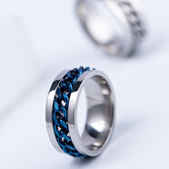 BJYL刻字鈦鋼鏈條戒指男潮可轉動(dòng)旋轉單身尾戒時(shí)尚情侶潮男霸氣戒指男 藍色 7號（內徑17mm）