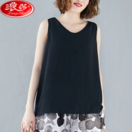 浪莎寬松大碼吊帶背心女夏外穿內搭棉麻顯瘦無(wú)袖上衣胖mm200斤遮肚子 黑色 均碼 大