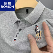 羅蒙（ROMON）夏季男士POLO.衫短袖翻領(lǐng)刺繡透氣休閑t恤半袖潮流寬松上衣男 灰色-高品質(zhì)polo衫 2XL 【建議150-170斤】
