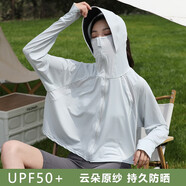 翊尚美防曬衣女冰絲薄款透氣夏季2025新款防紫外線防曬服騎車連帽短外套 【冰感防曬黑膠大帽檐】藍煙灰 均碼 【適合80-140斤】