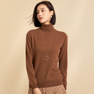 春竹羊絨衫女100%山羊絨半高領(lǐng)打底針織衫基礎(chǔ)套頭純色內(nèi)搭毛衣女 001高-淺焦糖 L （100CM）