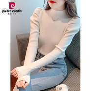 皮爾卡丹（pierre cardin）半高領(lǐng)針織打底衫女秋冬高級感內(nèi)搭軟糯毛衣2024年新款泡泡袖上衣 白色 S
