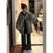 月半晴（YUEBANQING）vibe美式復(fù)古水洗做舊牛仔外套女春秋季小眾歐美高街寬松夾克 藍(lán)色 M