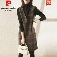 皮爾卡丹（pierre cardin）時(shí)尚復古簡(jiǎn)約格紋毛呢連衣裙女裝2025秋冬新款V領(lǐng)套頭無(wú)袖馬甲裙 格紋 XL 120-135斤