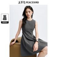 太平鳥女裝連衣裙圓領(lǐng)優(yōu)雅秋收腰短款傘裙氣質(zhì)無袖裙 灰色短款 M