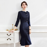 羅蒙 女神范OL氣質(zhì)收腰顯瘦知性魚(yú)尾裙2024春秋季新款長(cháng)袖韓版連衣裙 長(cháng)袖連衣裙 M