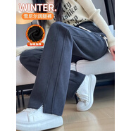 LPOX加絨褲子女窄版闊腿休閑褲女秋冬2025新款棉小個(gè)子直筒香蕉褲子女 灰色加絨-長(cháng)褲 M (推薦98-110斤)