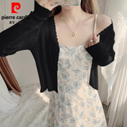 皮爾卡丹（pierre cardin）防曬開衫女夏薄款外搭配吊帶·裙披肩罩衫冰絲針織空調(diào)衫短款外套 黑色 XL 115125斤