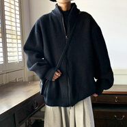 杜小閑  開(kāi)衫加絨毛衣男士寬松百搭針織衫秋冬季潮流線(xiàn)衫休閑衣服男外套 ks2200 黑色 L [建議110-130斤]