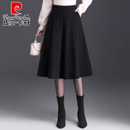 皮爾卡丹（pierre cardin）針織西裝半身裙女2025新款春秋季高腰顯瘦中長款小個(gè)子工裝a字百 黑色毛呢面料66cm(秋冬款) XL