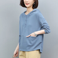 泰戈雷頓衛(wèi)衣女裝春秋新款2025女士連帽中年寬松時尚洋氣減齡短款上衣 藍色 3XL （155-170斤左右）