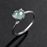 紫慕璃 S925銀鑲冰種藍水翡翠戒指 帝王綠福祿葫蘆戒指飾品女 藍水翡翠戒指（蛋面約10*6mmm）