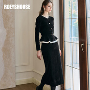 ROEYSHOUSE羅衣黑色絲絨荷葉邊套裝裙女貴氣春修身重要場(chǎng)合漂亮兩件套11383 黑色 S