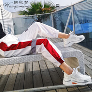 韓秋夢(mèng)2022新款ins潮女生帥氣褲子寬松運動(dòng)褲嘻哈休閑bf學(xué)生束腳哈倫褲 反光褲白 S 80斤左右