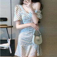 彩木夏2022夏季新款女裝時(shí)尚氣質(zhì)性感波點(diǎn)連衣裙感修身魚(yú)尾包臀裙 白色 XL115-125斤