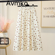 Avmko潮2024春夏新款流行碎花半身裙女顯瘦高腰小清新a字印花雪紡傘裙 卡其色花型 均碼 859120斤左右