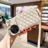 阿法普 日韓小香風(fēng)零錢(qián)包VIVOx100/x90/x80手機殼斜挎拉鏈多層卡包口紅包簡(jiǎn)約商務(wù)格子皮質(zhì)全包防摔軟殼 米白拉鏈菱格卡包+斜挎掛繩 vivo X9plus專(zhuān)屬