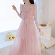 拉曼咔立體花朵吊帶裙超仙度假長(cháng)裙甜美不規則設計感小眾連衣裙仙女裙 圖片色 S