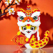 嘻嘻熊50厘米新年中國風(fēng)十二生肖蛇年聚寶盆益智創(chuàng  )意小顆粒拼裝禮物擺件 蛇年爆款-19999顆抱福醒獅蛇 [祥蛇獻瑞福星到]-2025新款
