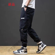嗨森主義新款春秋韓版時(shí)尚工裝褲男女大口袋休閑褲男寬松潮流嘻哈小腳褲子 黑色+襪子H128-A164 4XL