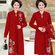 瀾思莉（LANSILI） 婆婆裝婚禮服秋冬媽媽旗袍毛衣連衣裙中老年婚宴兩件套長款外套 酒紅色（內(nèi)搭長袖） 3XL(145-155斤)