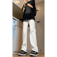 雅鈞鳥美式高街cleanfit復(fù)古藍(lán)牛仔褲男春秋季直筒修身vibe褲子高腰微喇 白色 XL 【建議體重120-150斤左右】