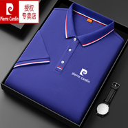 皮爾卡丹（pierre cardin）輕奢高級感短袖t恤男夏季2025新款休閑商務(wù)風(fēng)半袖體恤衫男裝上衣 寶藍(lán) L 170【建議120-135斤】