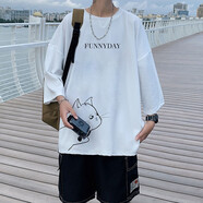 執(zhí)琴之手夏季新款冰絲七分袖T恤男潮流胖子寬松上衣服韓版休閑中袖體恤男 Q11149白色 XL