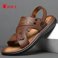 蜘蛛王男士涼鞋輕質(zhì)駕車沙灘鞋鏤空透氣一腳蹬兩用拖鞋 棕色 39 